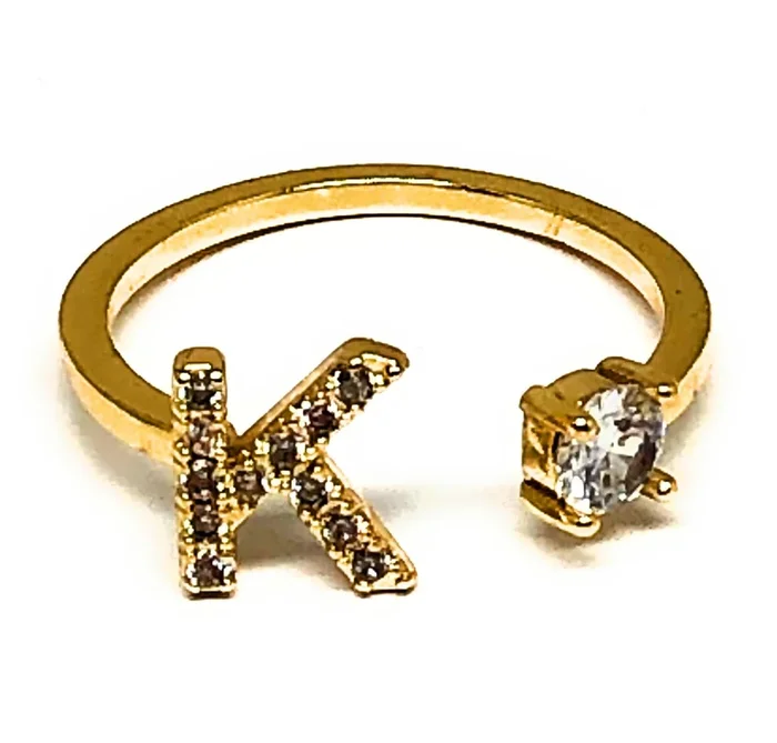 Gold Plated CUSTOMIZED CZ Block Initial Letter Ring Anillo Adjustable sizes 6-12