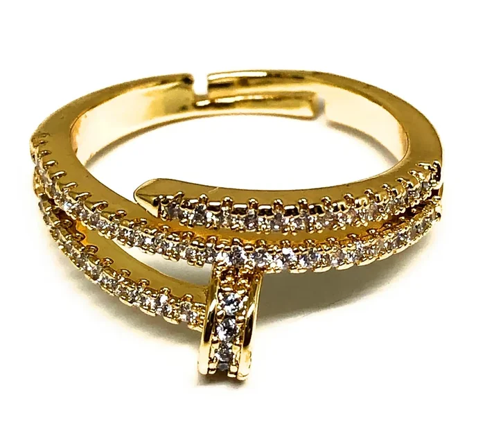 Gold Plated CZ Nail Adjustable Ring Anillo Clavo