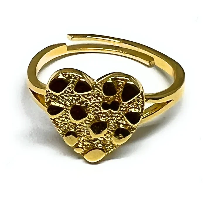 Gold Plated Nugget Heart Ring Anillo Adjustable Sizes (SM) (5-12)
