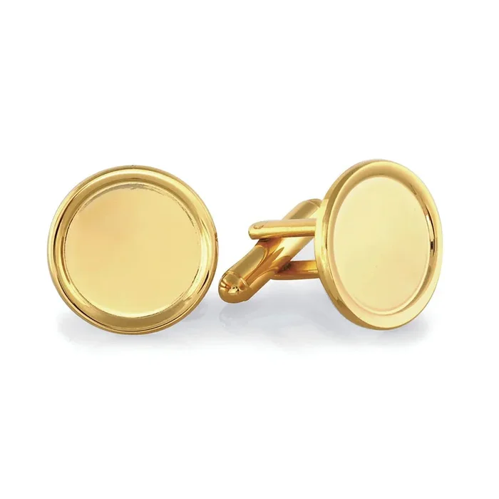 Gold-Plated Polished Round Rimmed Cufflinks