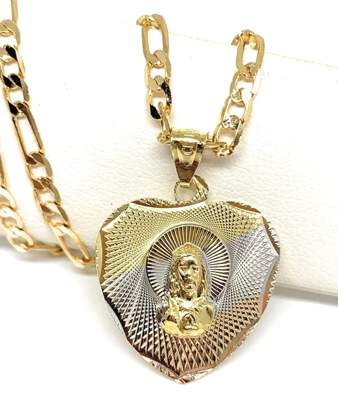Gold Plated Saint Jude Pendant Laser Cut Pendant Necklace Figaro 24″ San Judas Tadeo Medalla