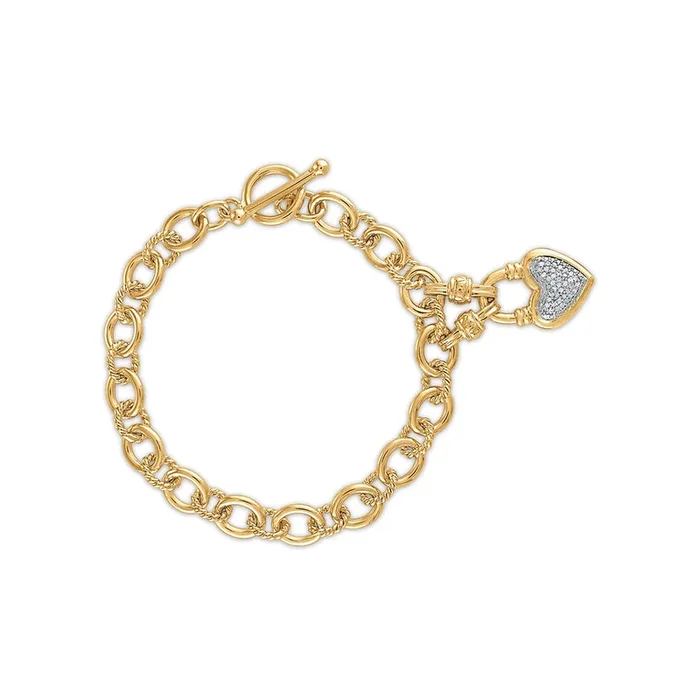 Gold Plated Sterling Silver Toggle Natural Diamond Heart Bracelet