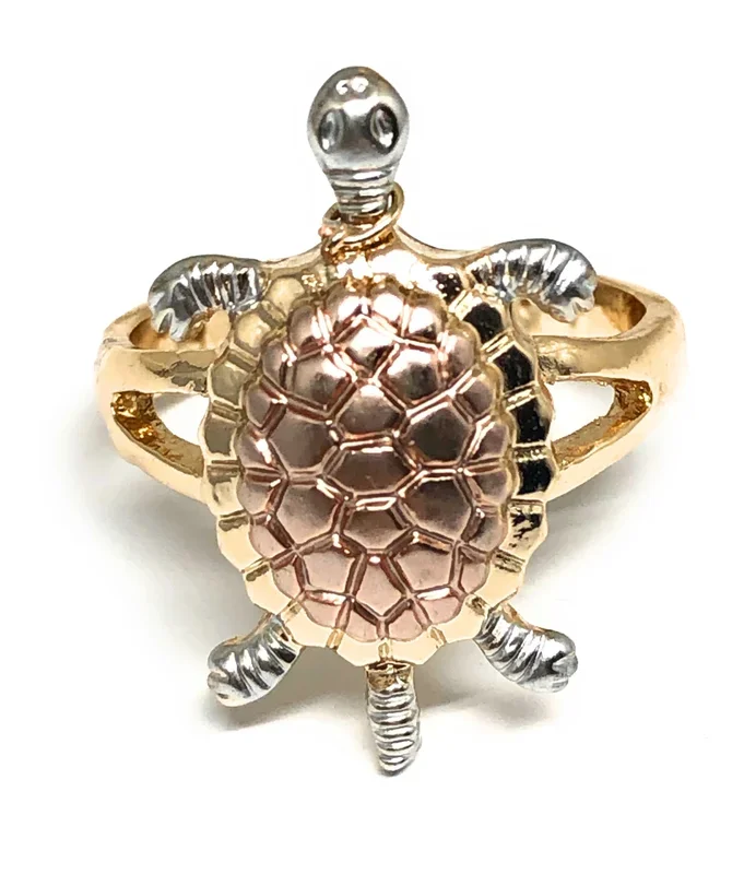 Gold Plated Tri-Color Turtle Ring Anillo