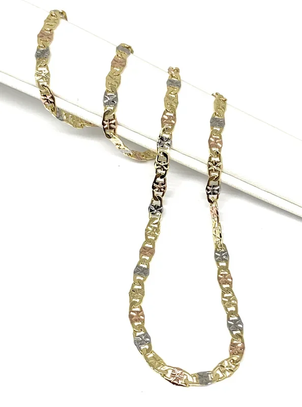 Gold Plated Tri-Color Valentina Chain 20,24 inch 2.5mm, 3mm, 6.5mm Width