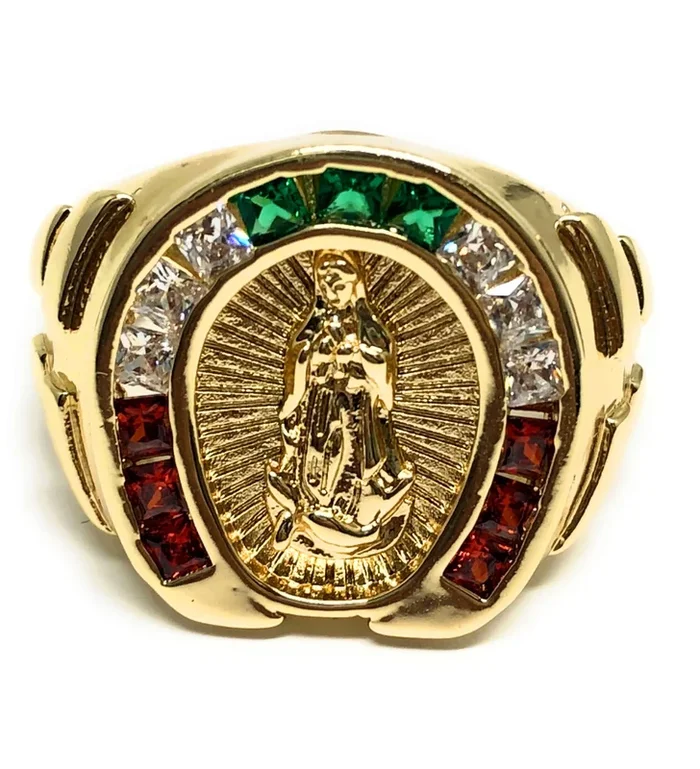 Gold Plated Virgin Mary Color Stone Ring Virgen De Guadalupe Anillo
