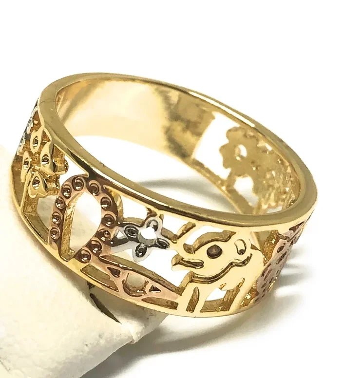 Gold Plated Women’s Lucky Charm Symbols Ring Anillo de Suerte