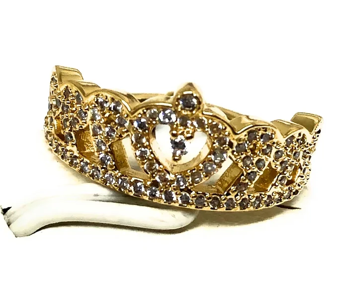 Gold Plated Women’s Queen Crown CZ Adjustable Ring Anillo