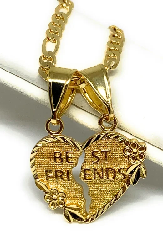 Gold Plated Yellow “Best Friends” Heart Split Pendant Necklace 24″