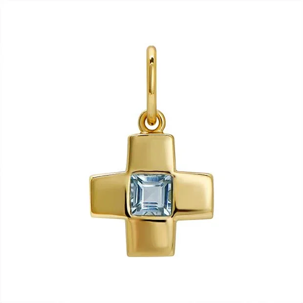Goldbug Collection Blue Topaz Cross Charm