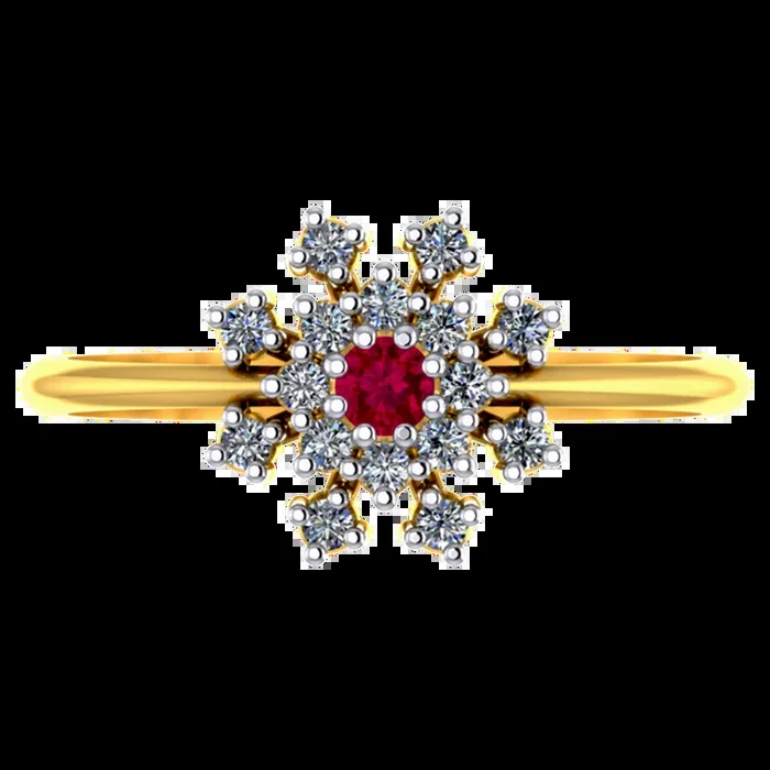 Gorgeous 14k Gold And Diamond Ring From Women Adorned With Red Gemstone