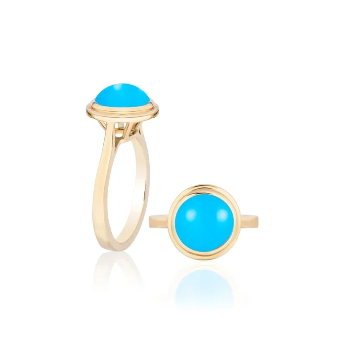 Goshwara Round Cabochon Turquoise 18K Gold Ring