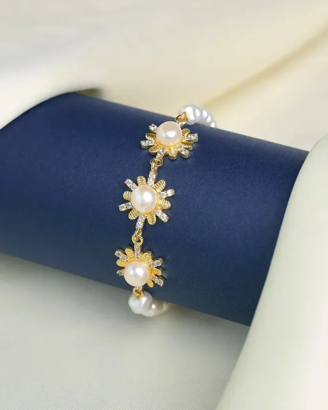 Graceful Pearl & CZ Link Bracelet