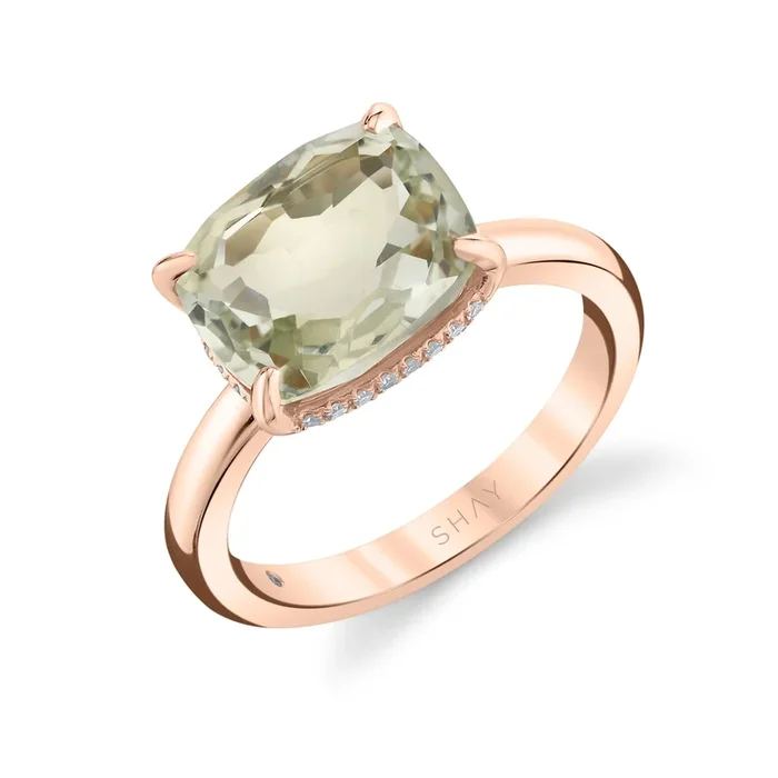 GREEN AMETHYST & DIAMOND GEM RING