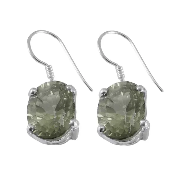 Green Amethyst Mexican Haruka Solitaire Dangle Green 925 Sterling Silver Earring