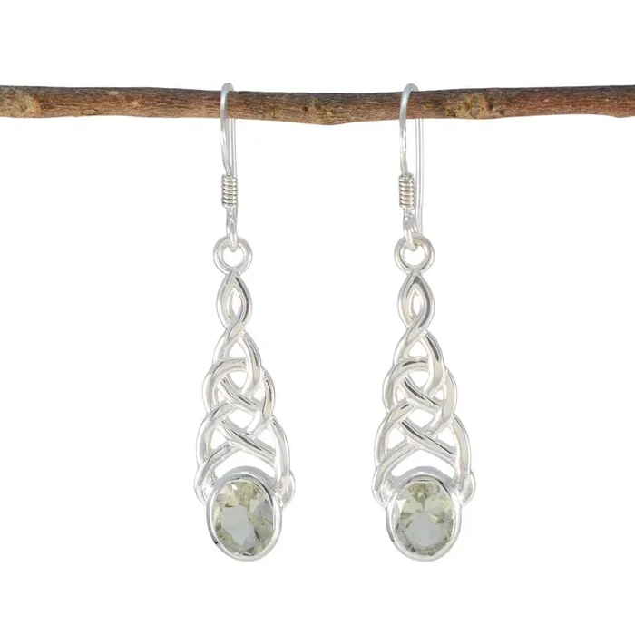 Green Amethyst Spanish Fernanda Solitaire Dangle Green 925 Sterling Silver Earring