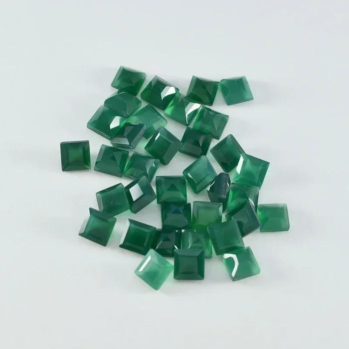 Green Onyx 10PC Tiny 4×4 MM Square Faceted Green Brilliant Semi Precious Loose Gemstones