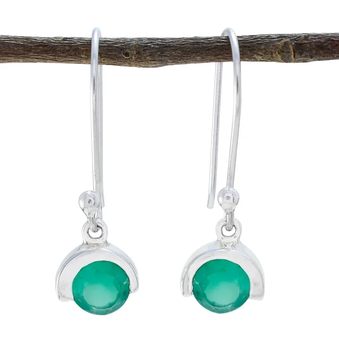 Green Onyx French Alina Solitaire Dangle Green 92.5 Silver Earring