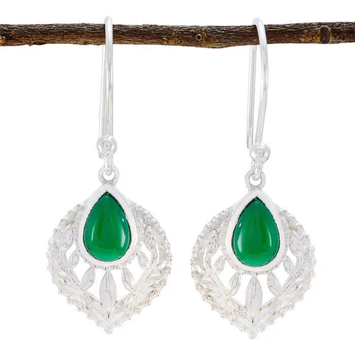 Green Onyx French Katharina Solitaire Dangle Green 92.5 Silver Earring