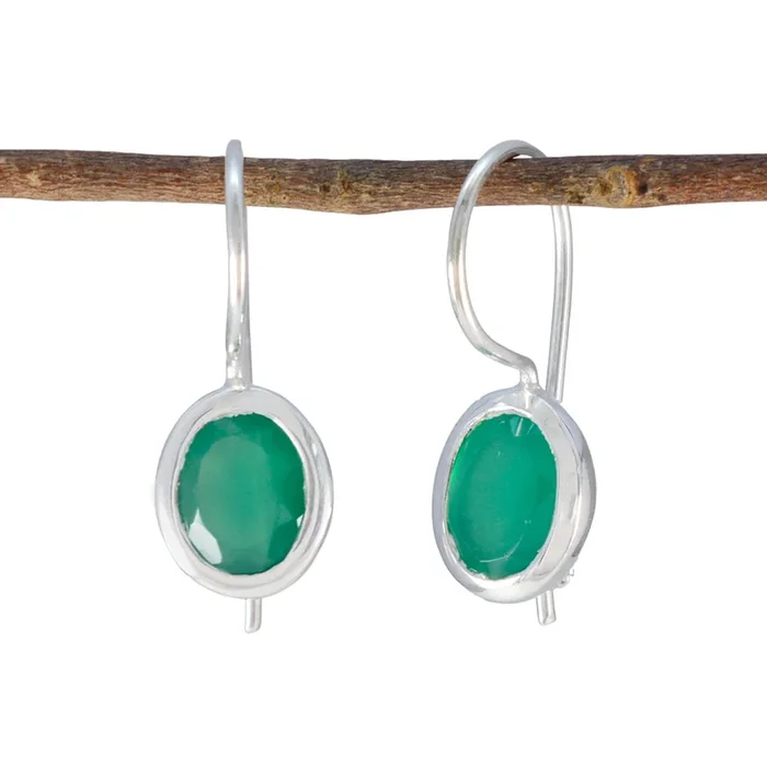 Green Onyx Mexican Min-seo Solitaire Dangle Green Sterling Silver Earring