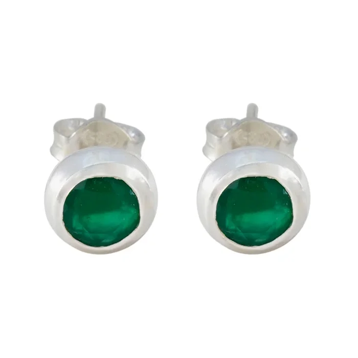 Green Onyx Middle Eastern Eleanor Solitaire Stud Green Sterling Silver Earring