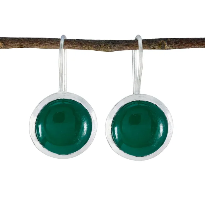 Green Onyx Turkish Fernanda Solitaire Dangle Green Silver Earring