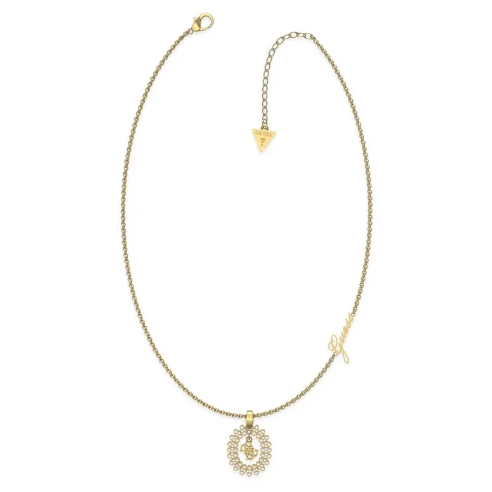 Guess Gold Plated Stainless Steel White CZ 18mm Charm On 16-18″ Chain