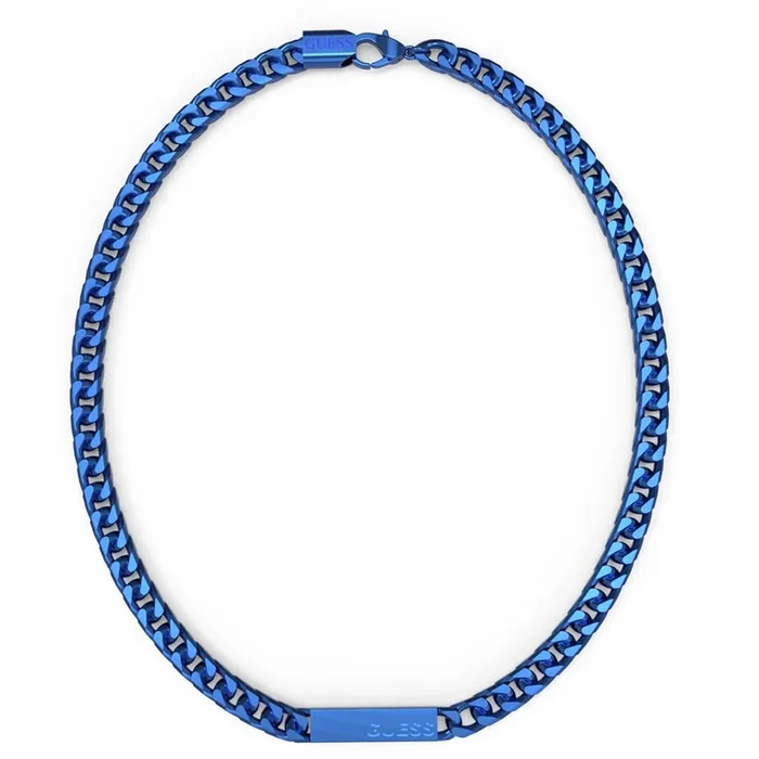 Guess Mens Jewellery Blue Coloured Stainless Steel 21″ Logo Tag 7mm Chain