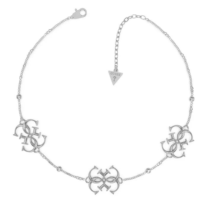 Guess Rhodium Plated Stainless Steel 15-17″ Triple 4G Logo Chain