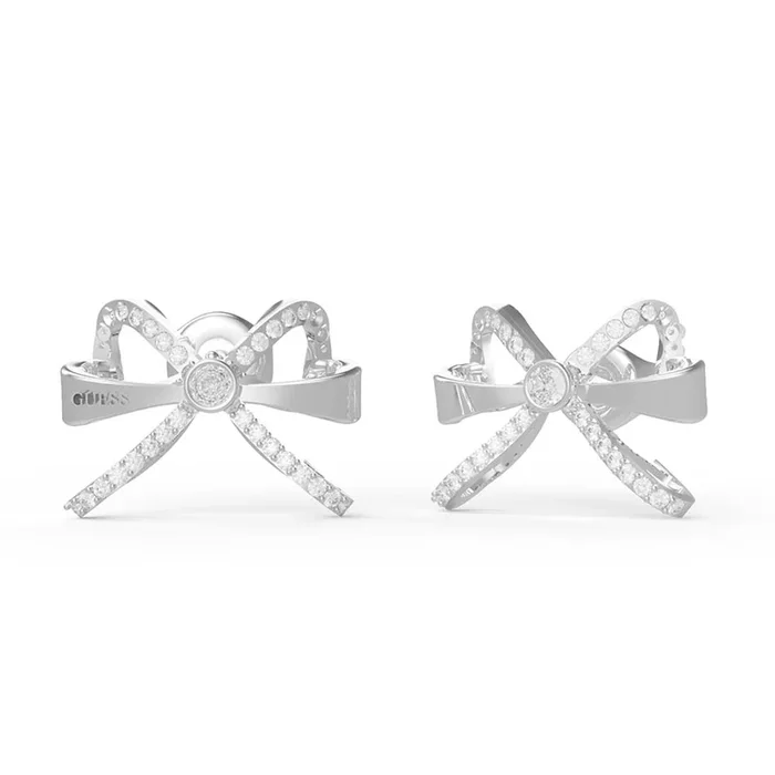 Guess Rhodium Plated Stainless Steel 16mm Bow Stud Earrings