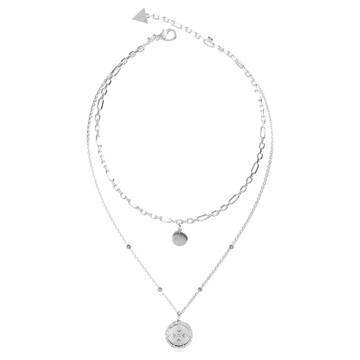 Guess Rhodium Plated Stainless Steel Two Layers Love 16-18″Chain