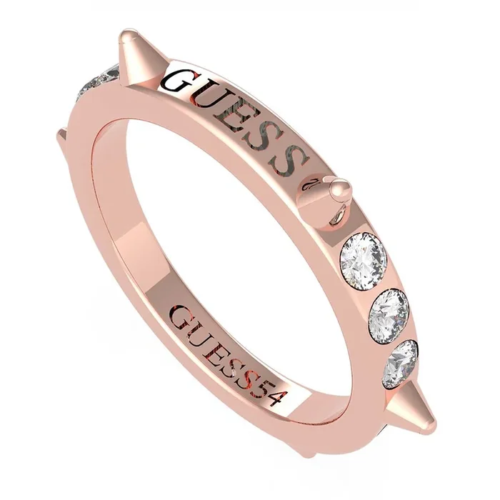 Guess Rose Gold Plated Satinless Steel Rebel Studs & Crystal Rings Size “N”