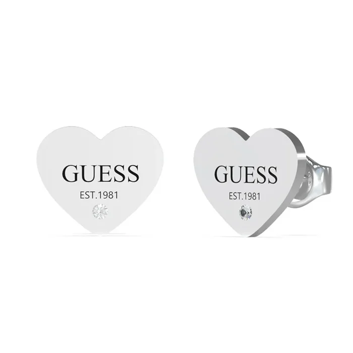 Guess Stainless Steel 11mm Plain Heart Logo Stud Earrings