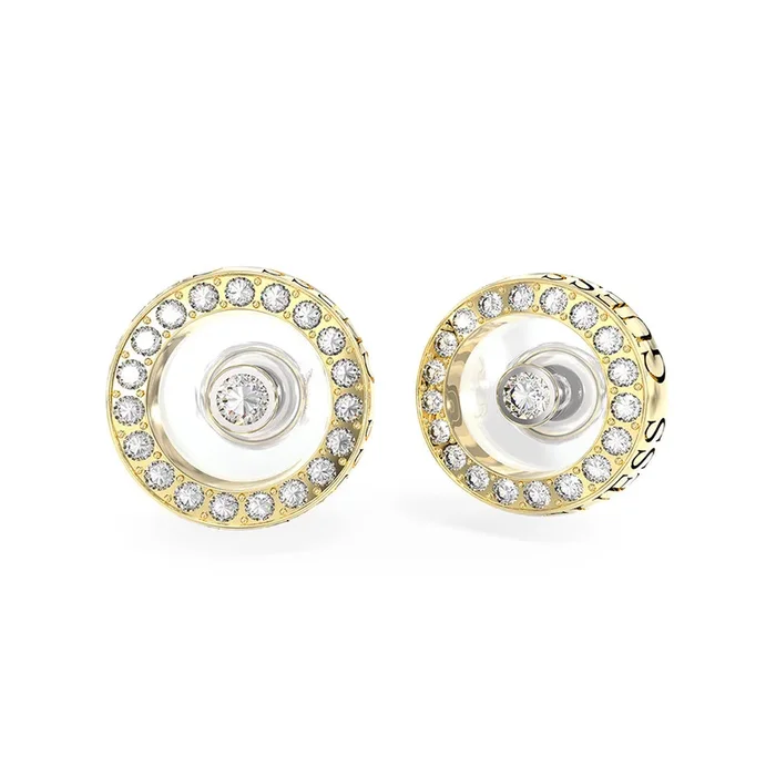 Guess Stainless Steel Gold Plated 12mm Pave Circle Stud Earrings