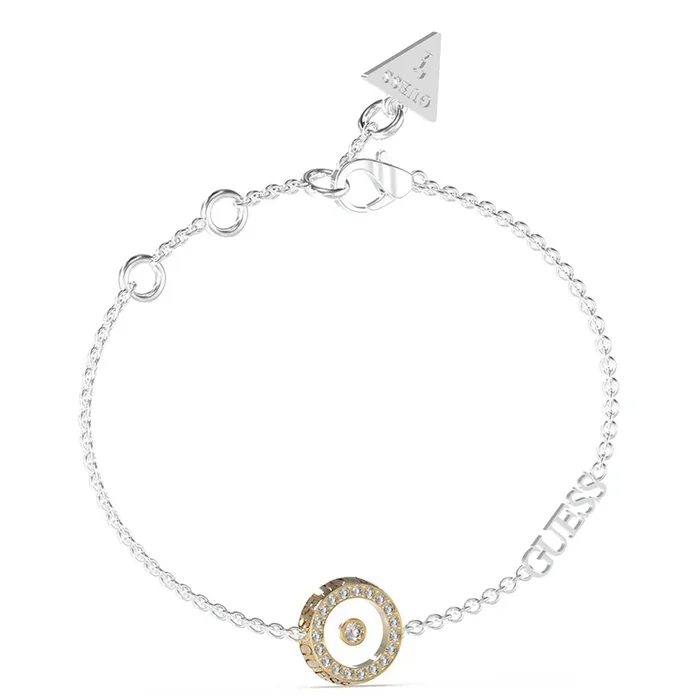 Guess Stainless Steel Rhodium & Gold Plated Pave Circle Bracelet
