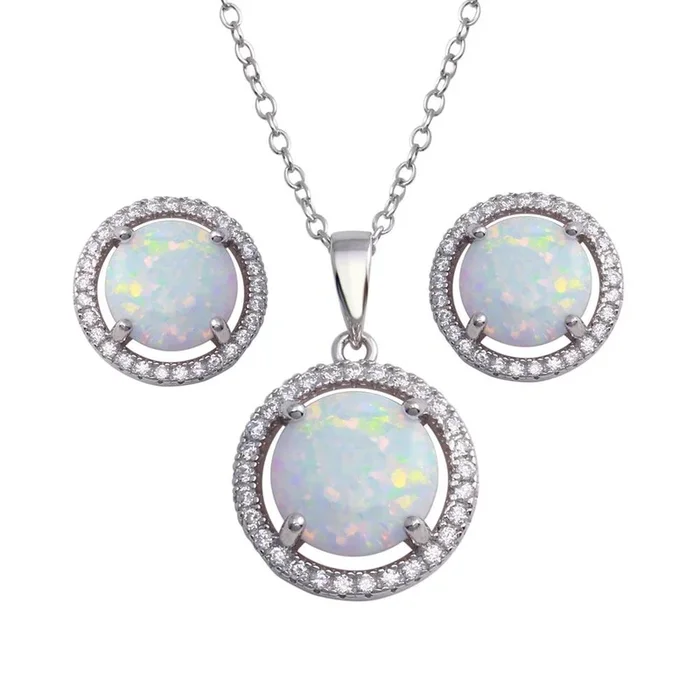 Halo de ópalo sintético en plata de ley 925 rodiada con circonita cúbica – BGS00575
