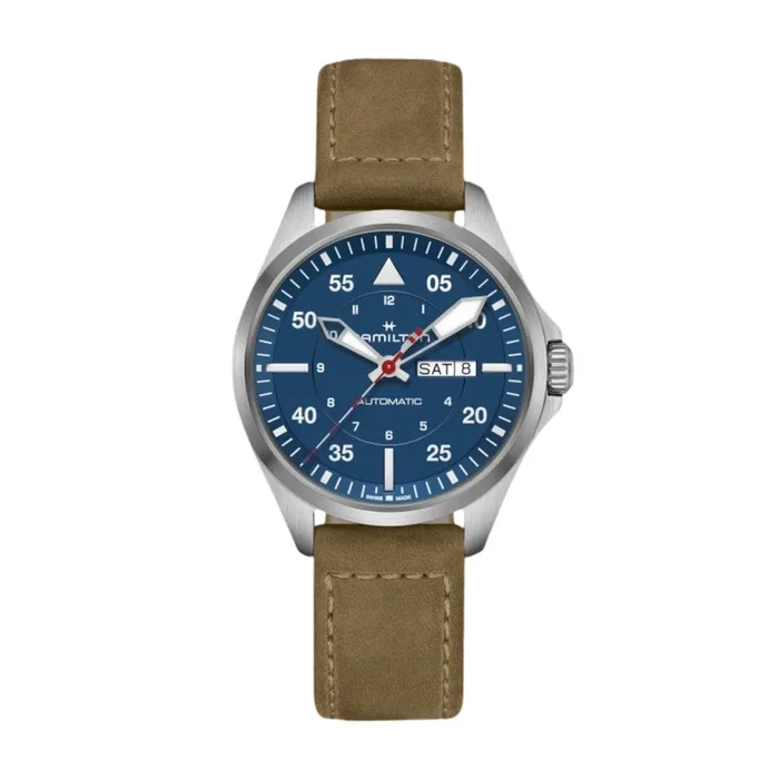 Hamilton Khaki Aviation Pilot Day Date Special Edition Air Glacier auto watch blue dial leather / velcro straps 42 m H64655941