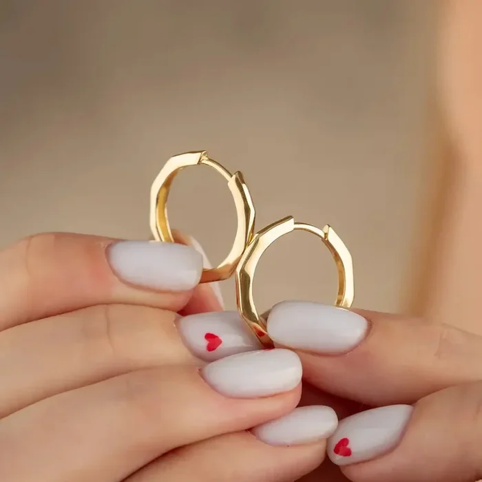 Handcrafted 14K Gold Hexagonal Hoop Earrings | Geometric Solid Gold Hoops for Women
