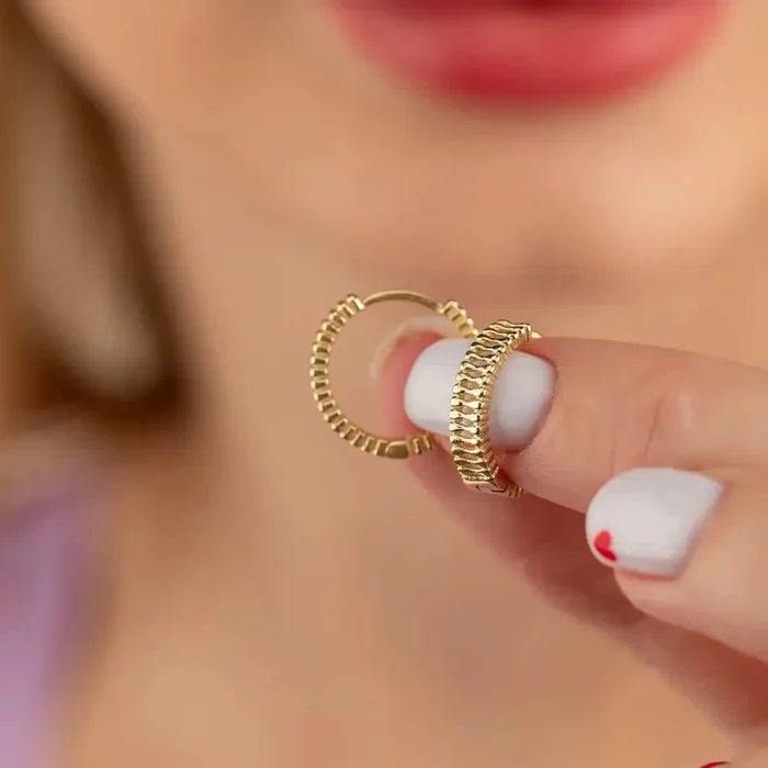 Handcrafted 14K Solid Gold Textured Hoops, Unique Gold Jewelry for Women