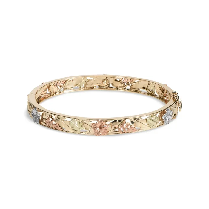 Hawaiian Gardens Hibiscus Bracelet in Four Tone Gold with Diamonds – 8mm
