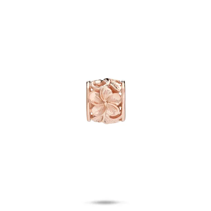 Hawaiian Heirloom Plumeria Barrel Pendant in Rose Gold – 11mm