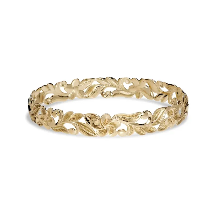 Hawaiian Heirloom Plumeria Bracelet in Gold – 10mm