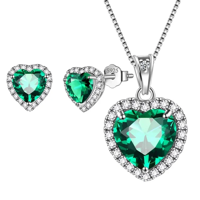 Heart Birthstone Jewelry Sets for Women 925 Sterling Silver Necklace Earrings Fine Jewelry Birthday Mother’s Day Gifts