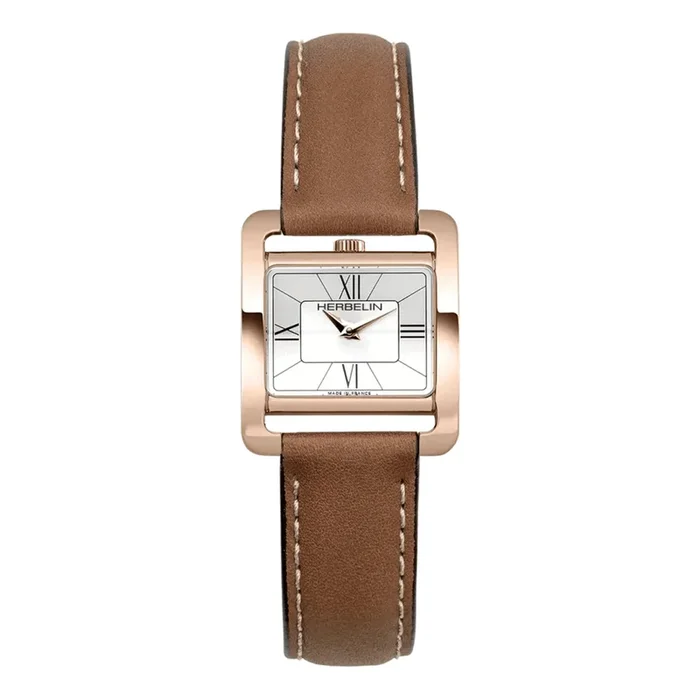 Herbelin Vème Avenue quartz orange leather strap 17137P08GD – Lepage