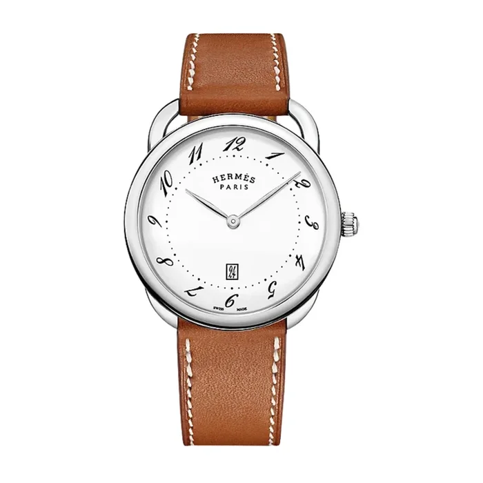 HERMÈS Arceau quartz watch white lacquered dial brown leather strap 40 mm W055378WW00 – Lepage