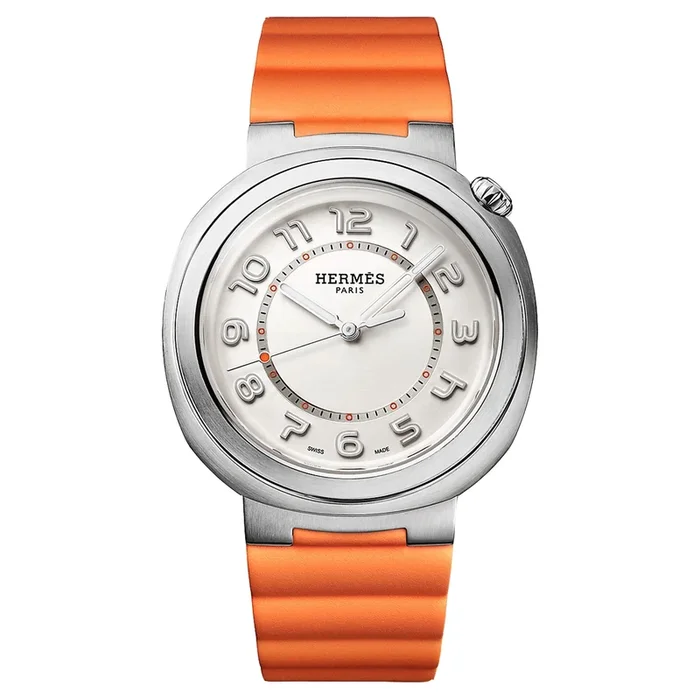 HERMÈS Cut Large Modèle automatic watch silver dial orange rubber strap 36 mm Watch 36 mm W403206WW00 – Lepage