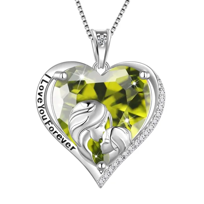 Herzförmige Halskette für Damen – Geschenkidee für Mutter, Tochter oder Schwester – 925er Sterlingsilber, Anhänger mit grünem Peridot-Geburtsstein – ideal als Weihnachtsgeschenk (August), Geburtstagsgeschenk oder Muttertagsgeschenk