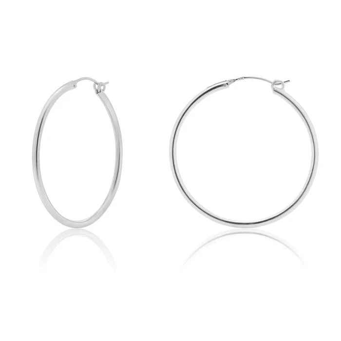 High Polished 925 Sterling Silver Hoop Earrings Rounded Hinge 2mm – HP01-2