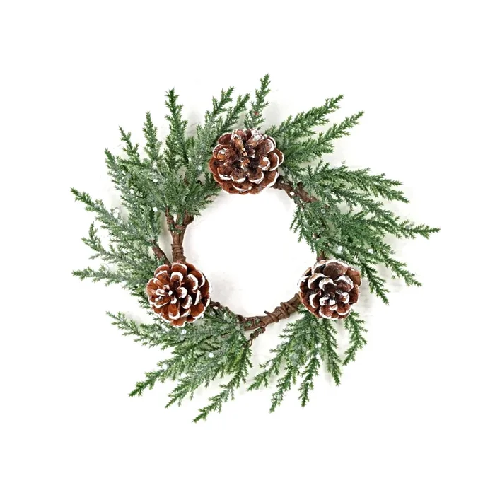 Holiday Depot 3.5in Ring-Twiggy Cypress with Snowy Pinecones Wreath