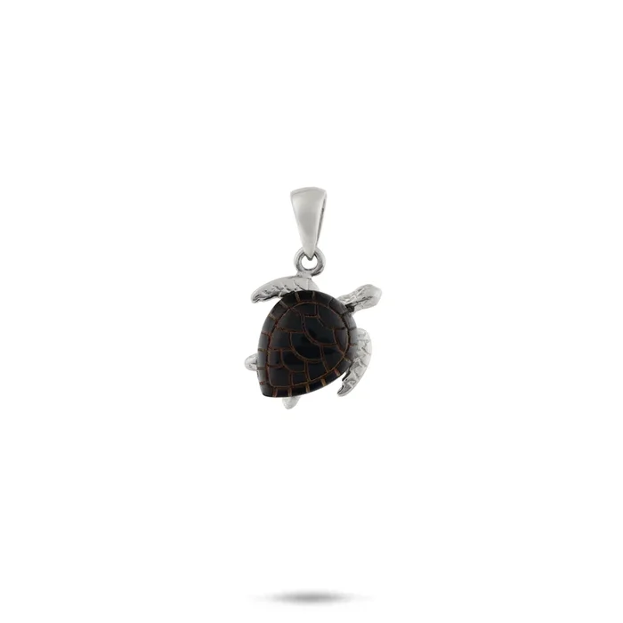 Honu Black Coral Pendant in White Gold – 11mm