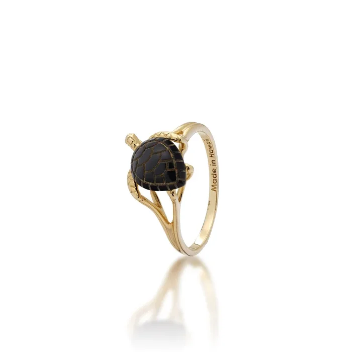 Honu Black Coral Ring in Gold – 11mm